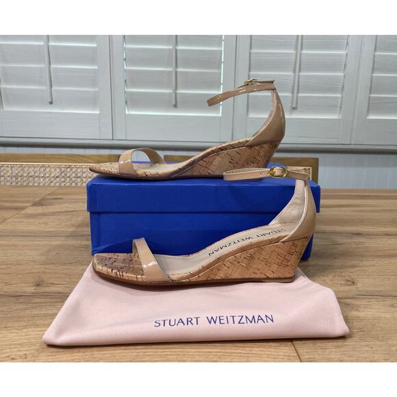 Stuart Weitzman Nudistcurve 50 Wedge Adobe Patent Leather Size 9.5 US 40 EU NIB - Picture 3 of 13